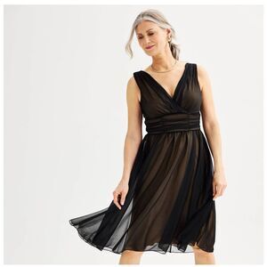 Connected Apparel Sheer Matte Jersey‎ Dress Black Women’s Mesh Overlay